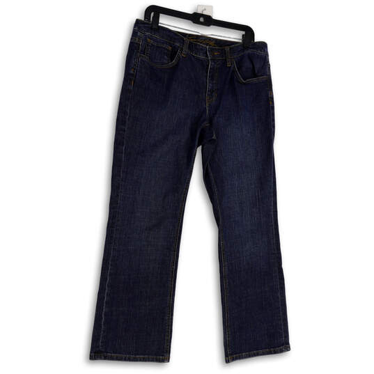 Womens Blue Denim Dark Wash Stretch Pockets Straight Leg Jeans Size 12S image number 4