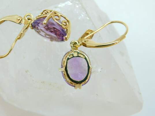 14K Yellow Gold Oval Amethyst Drop Earrings 3.8g image number 5