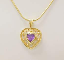 14K Yellow Gold Amethyst Heart Pendant Necklace 5.0g alternative image
