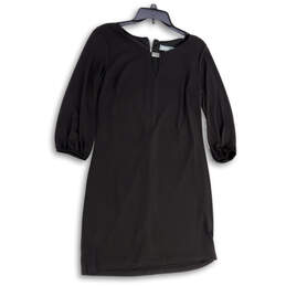 Womens Black Keyhole Neck Long Sleeve Back Zip Knee Length Shift Dress Sz 8