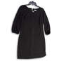 Womens Black Keyhole Neck Long Sleeve Back Zip Knee Length Shift Dress Sz 8 image number 1