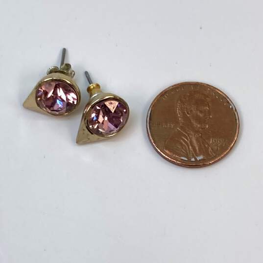 Designer Givenchy Gold-Tone Pink Crystal Cut Stone Fashionable Stud Earrings image number 3