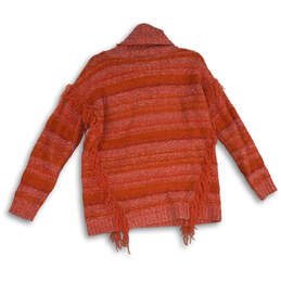 Womens Orange Striped Fringe Marled Turtle Neck Pullover Sweater Size M alternative image