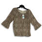 NWT Womens Brown Animal Print Bell Sleeve Pullover Blouse Top Size Large image number 1