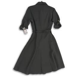 NWT Sharagano Womens Black Collared Roll Tab Sleeve Belted Shirt Dress Size 4 alternative image