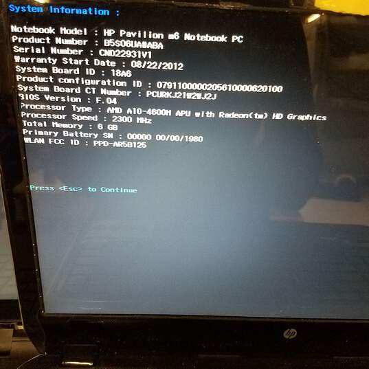 HP Pavilion m6 Notebook AMD A10@2.3GHz Memory 6GB Screen 15.5In image number 2