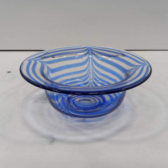 Clear Blue Swirl Art Glass Candy Bowl image number 1