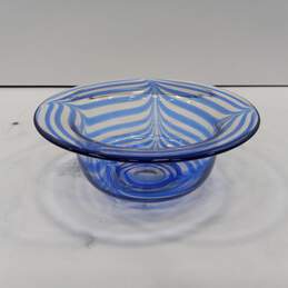 Clear Blue Swirl Art Glass Candy Bowl