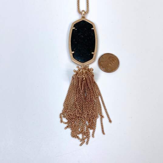 Designer Kendra Scott Gold-Tone Black Granite Tassel Pendant Necklace image number 3