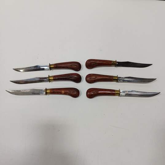 Antique Knife Set of 6 In Wooden Sheath Case image number 4
