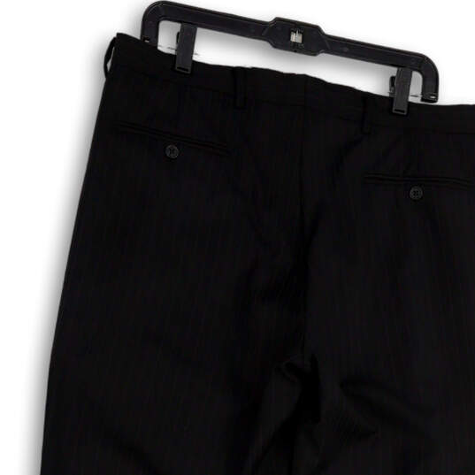 Mens Black Gray Pinstripe Flat Front Pocket Straight Leg Dress Pants Sz 34R image number 4
