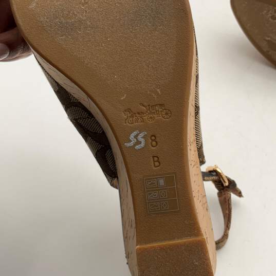Coach Womens Brown Tan Signature Print Wedge Heel Slingback Sandals Size 8B image number 6