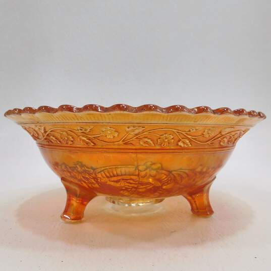 VTG Marigold Iridescent Carnival Glass Windmill Double Dutch Bowl w/ Dish & Bowl image number 3
