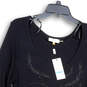 NWT Womens Black Long Sleeve Scoop Neck Studded Pullover T-Shirt Size XL image number 3