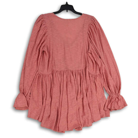 NWT Womens Pink Long Sleeve V-Neck Button Front Tunic Blouse Top Size XS image number 2