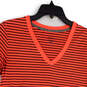 Womens Pink Black Striped Play Dry Short Sleeve V-Neck T-Shirt Size L image number 3