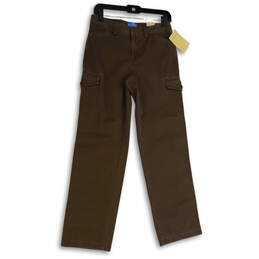 NWT Womens Brown Favorite Fit Flat Front Straight Leg Cargo Pants Size 4