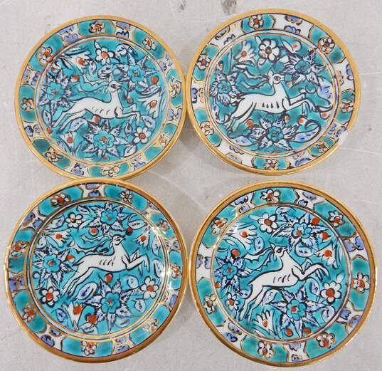 Set of 4 Ikaros Pottery 4in  Plates Hand Made in Rhodes, Greece Hand Made & Painted image number 1