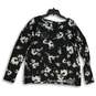 NWT Womens Black White Floral Long Sleeve Crew Neck Pullover Blouse Top Sz M image number 1