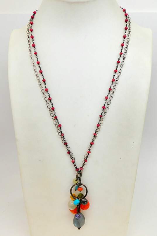 Anna Balkan Signed 925 Ruby, Labradorite & Agate Bead Necklace 19.2g image number 2