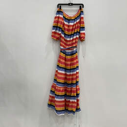 NWT Womens Multicolor Striped Off Shoulder Maxi Dress Size Medium alternative image