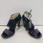 Womens Dark Blue Patent Leather Buckle Open Toe Cone Strappy Heels Size 8.5 M image number 1