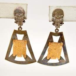 925 Silver & 18K Yellow Gold Peruvian Inca God Motif Clip-On Earrings 8.4g alternative image