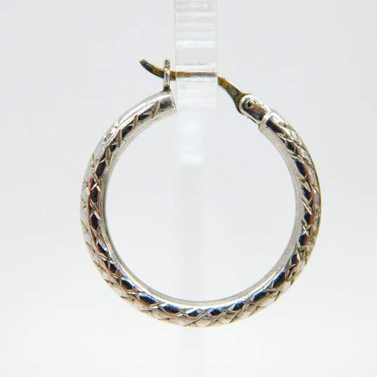 Vintage Romantic 925 Etched Hoop Earrings & Floral Scrolled Oval Brooch 12.4g image number 3
