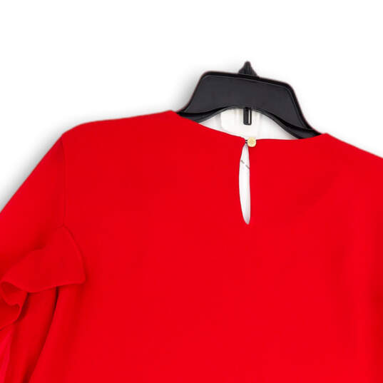 Womens Red Balloon Sleeve Round Neck Back Keyhole Blouse Top Size Large image number 3