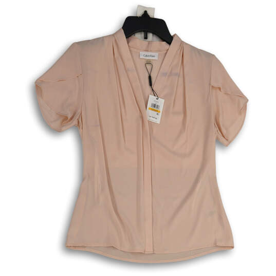 NWT Womens Pink V-Neck Short Sleeve Pullover Blouse Top Size Small image number 1