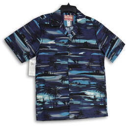 NWT Mens Navy Blue Collared Short Sleeve Hawaiian Button-Up Shirt Size M