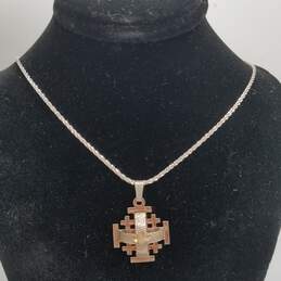 Jerusalem Sterling Silver Cross Pendant Necklace 4.0g