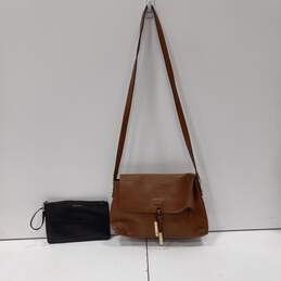 Calvin Klein Leather Convertible Crossbody Bag w/Clutch Bag 2pc Bundle