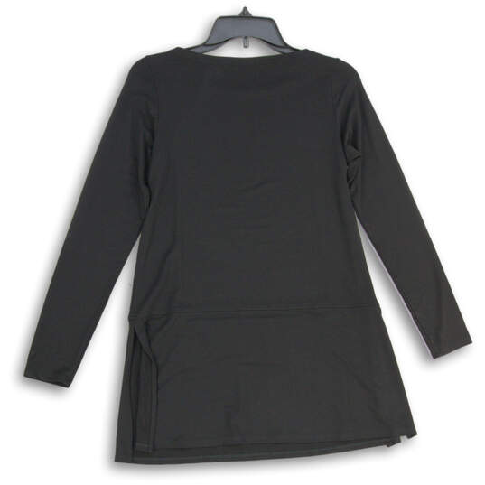 Womens Black Long Sleeve Round Neck Pullover Tunic Blouse Top Size PS/PP image number 2