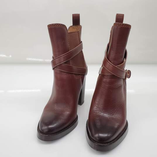 Coach 'Jackson' Saddle Brown Leather Stacked Heel Booties Women's Size 5B AUTHENTICATED image number 4