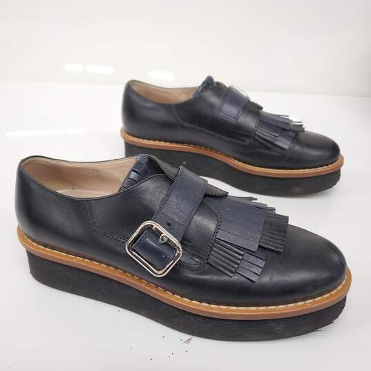 Tod's Kittie Black Leather Buckle Fringe Platform Loafers Women's Size 9 image number 2