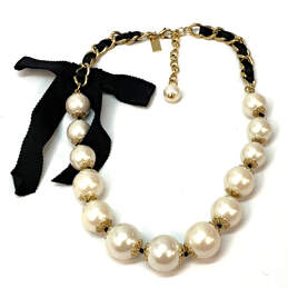 Designer Kate Spade Gold-Tone White Faux Pearl Link Chain Beaded Necklace alternative image