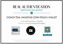 AUTHENTICATED COACH TEAL HANGTAG COIN POUCH WALLET NWT alternative image