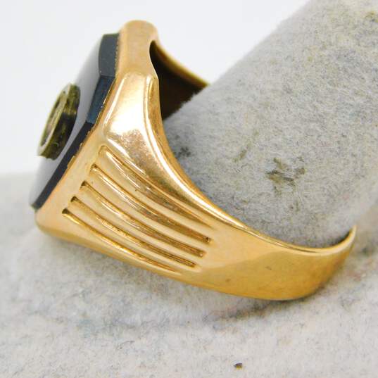 Vintage 10K Yellow Gold Onyx Ring for Repair 7.0g image number 4