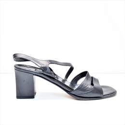 Women's Amalfi Slingback Leather Block Heels, Open Toe, Black, Size 9.5