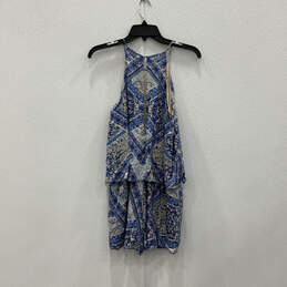 NWT Womens Blue Floral Print Sleeveless Round Neck One-Piece Romper Size S alternative image