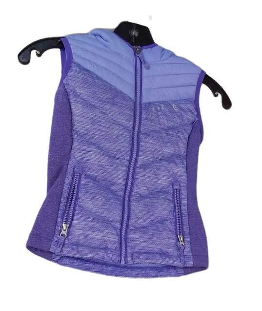 Girls Purple Sleeveless Full Zip Hooded Puffer Vest Jacket Size XS image number 1