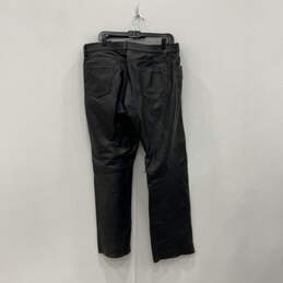 Mens Black Leather Pockets Mid Rise Flat Front Motorcycle Pants Size 38 alternative image