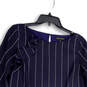 Womens Blue White Striped Long Sleeve Round Neck Knee Length Shift Dress SP image number 3