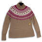 Womens Tan Pink Fair Isle Long Sleeve Mock Neck Pullover Sweater Size Small image number 1