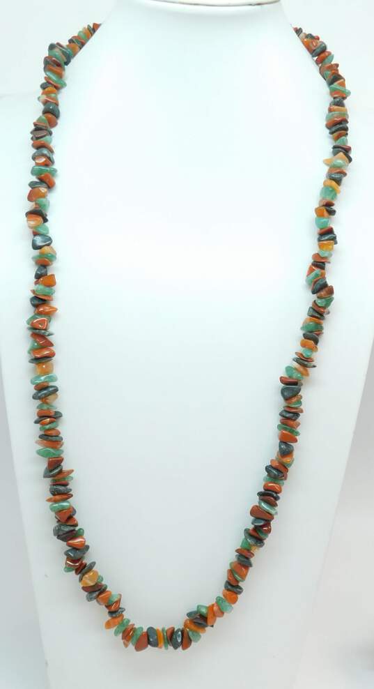 1/20 12K Gold Fill Clasp Red Jasper Aventurine & Agate Chips Beaded Necklace 73.1g image number 1