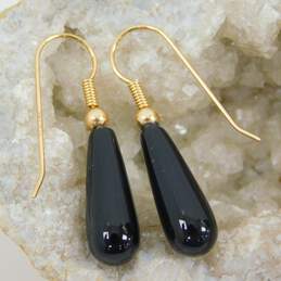 14K Yellow Gold Black Glass Earrings 1.9g