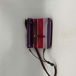 Womens Multicolor Leather Striped Adjustable Strap Outer Pockets Crossbody Bag