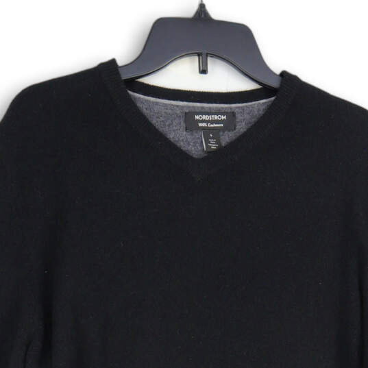 Mens Black Tight-Knit V-Neck Long Sleeve Pullover Sweater Size Large image number 3