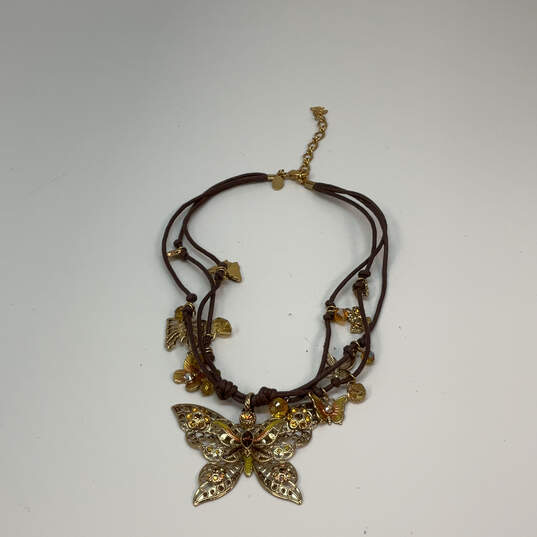 Designer Kirks Folly Gold-Tone Multi Strand Butterfly Pendant Necklace image number 2
